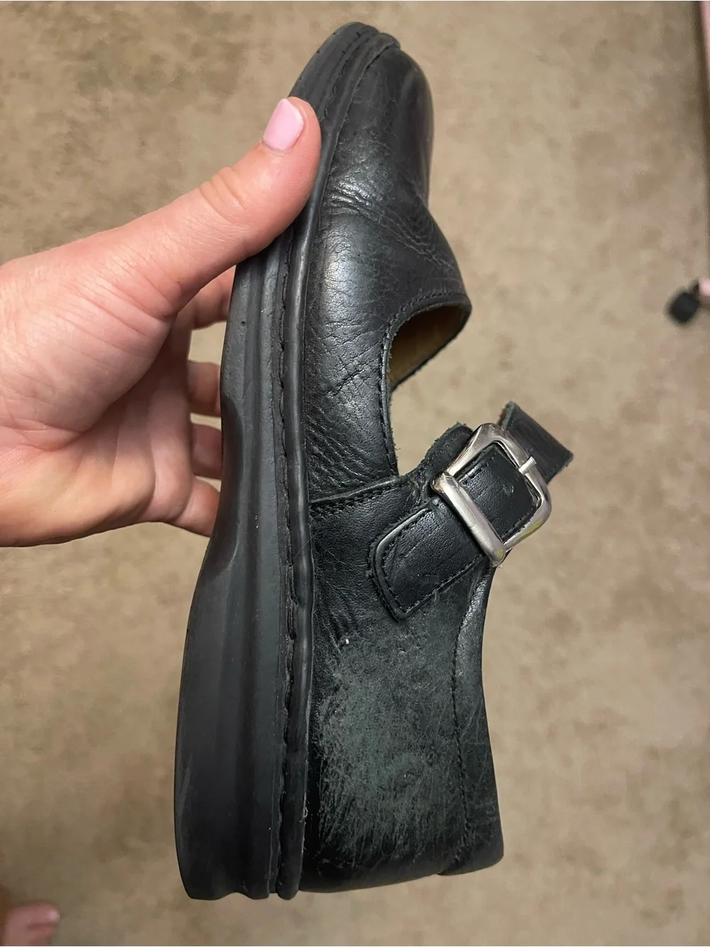Women’s Blend Black Leather Mary Jane Shoes with Buckle